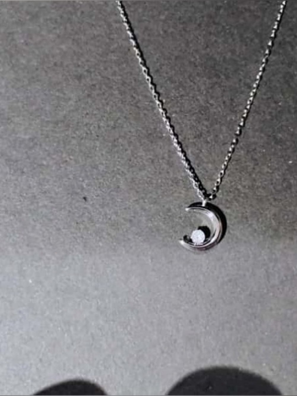Sterling Moon Pendant Necklace with Sparkling Accent - Silver
